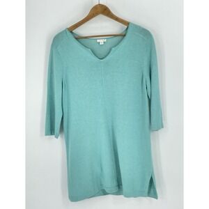 J.Jill Size Med Tunic Dress Top Linen Blend Blue Boho Peasant Side Slit Soft